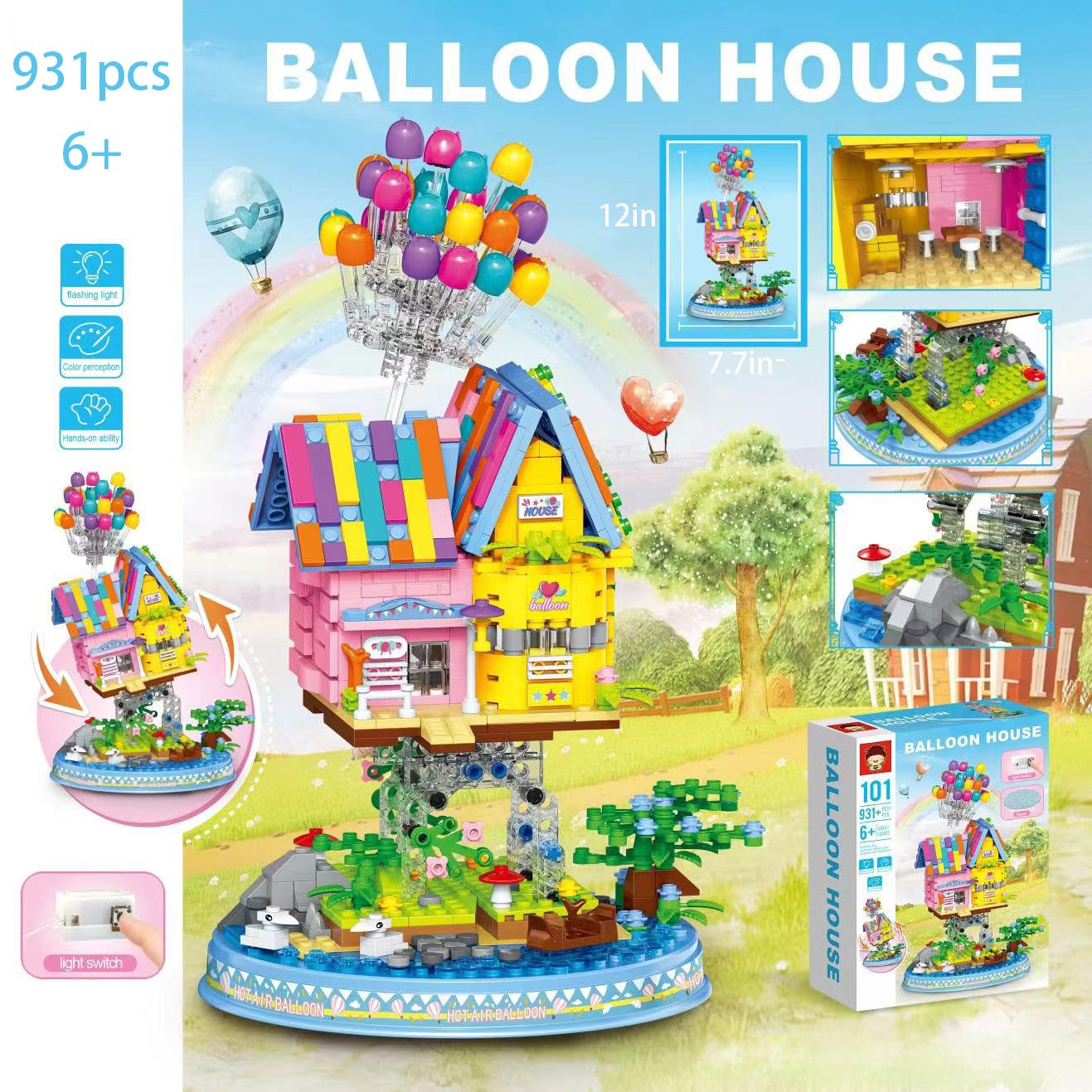 YEIBOBO !The balloon flying house building block set has 931 particles and a light beam. It is suitable for children over 6 years old or adults. It is the best choice for home decoration or gift giving.