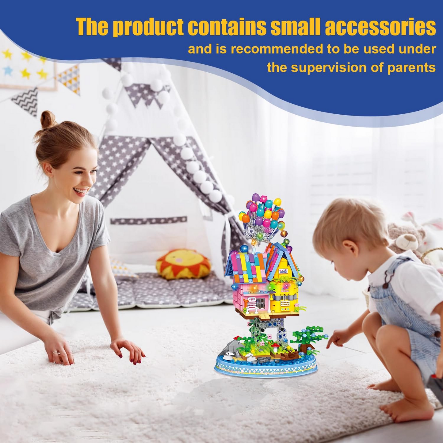 YEIBOBO !The balloon flying house building block set has 931 particles and a light beam. It is suitable for children over 6 years old or adults. It is the best choice for home decoration or gift giving.