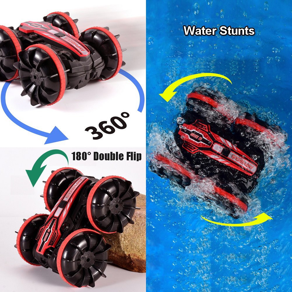 YEIBOBO ! Amphibious Remote Control Car, 2.4GHz Gesture Sensor 4WD Remote Control Boat,360° Rotating Waterproof RC Stunt Car for Age 4 5 6 7 8 9-12 Kids Girls Boys Gift,All Terrain Beach Pool Water Toy
