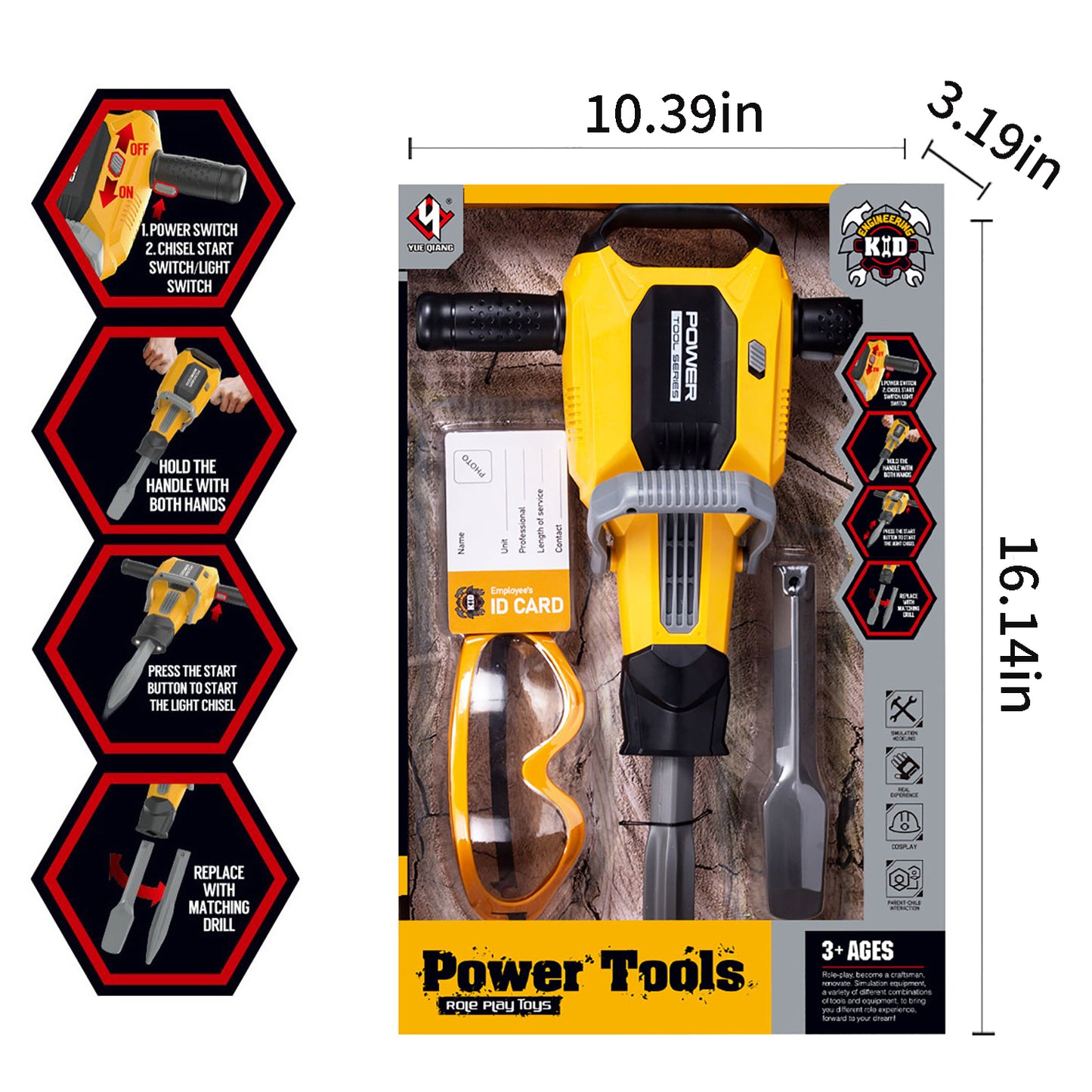 YEIBOBO ! Kids Jackhammer Toy Drill with Replacement Drill Bit and Safety Goggles, Pretend Play Power Tools with Realistic Sound, Construction Toys and Equipment for Boys T024