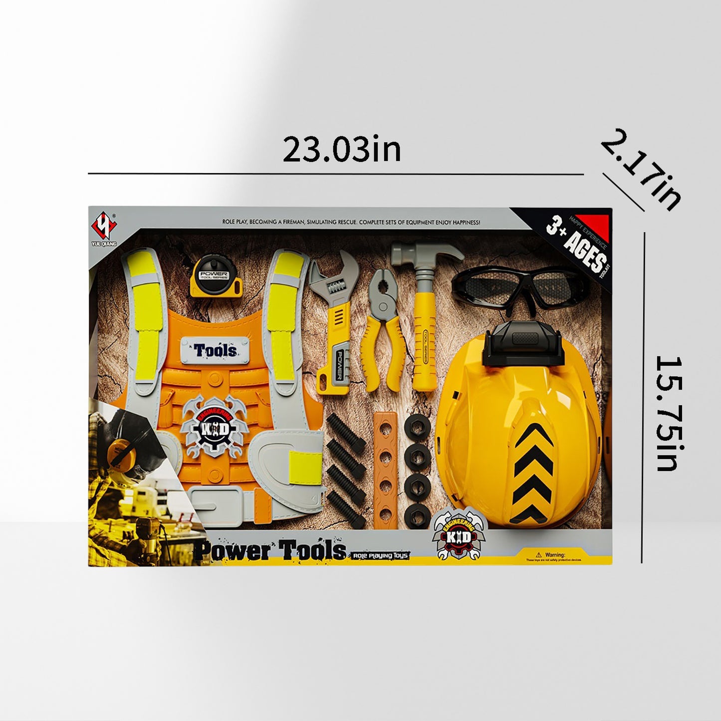YEIBOBO !Kids Tool Set, 18 PCS Pretend Play Toddler Tool Toys, Tool Box with Construction Vest Hard Hat Tape Measure Goggle Toys 015A
