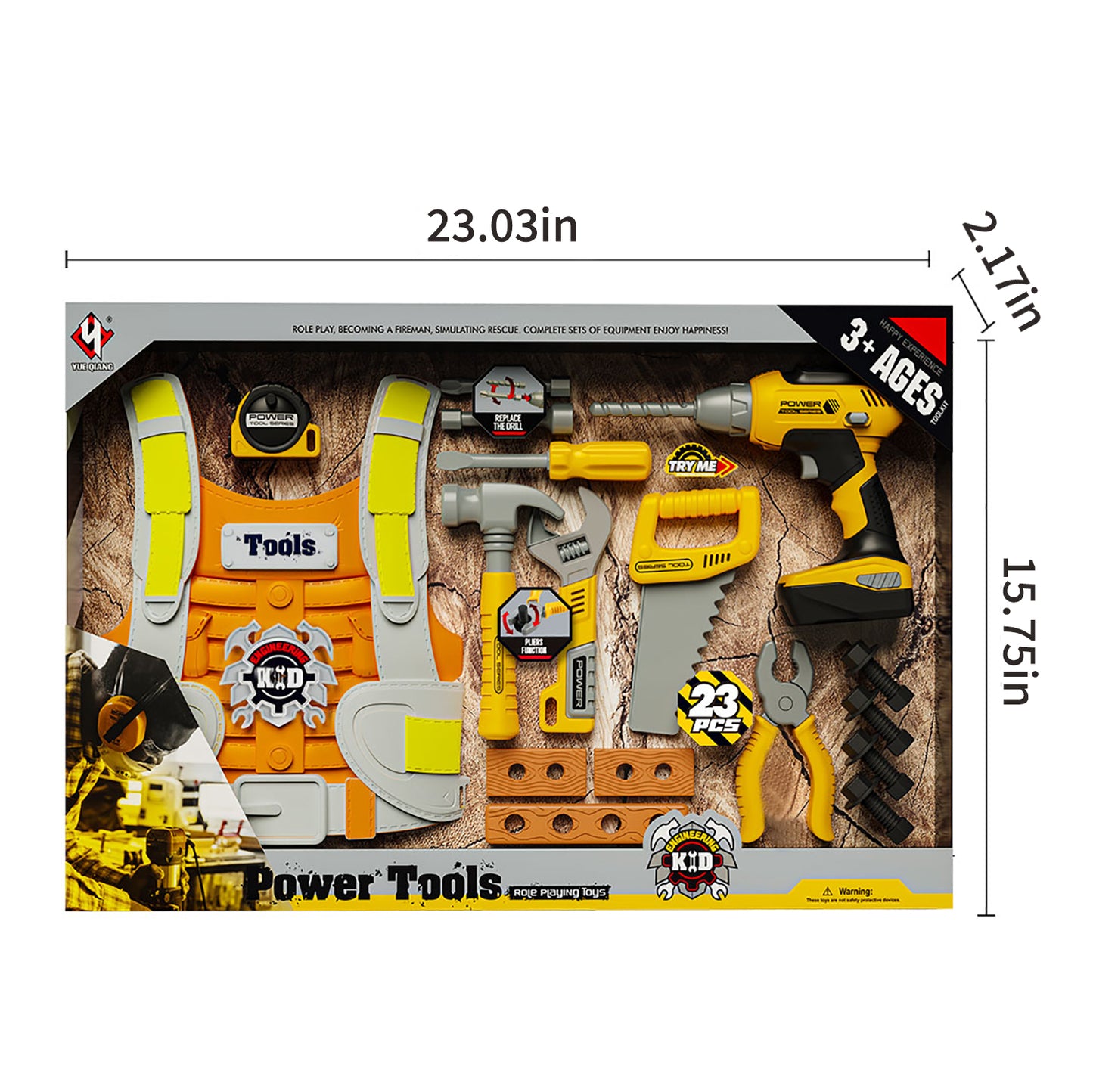 YEIBOBO ! Kids Tool Set, 21 PCS Pretend Play Toddler Tool, Electric Drill Toys, Tool Box with Construction Vest Saw Tape Measure Toys