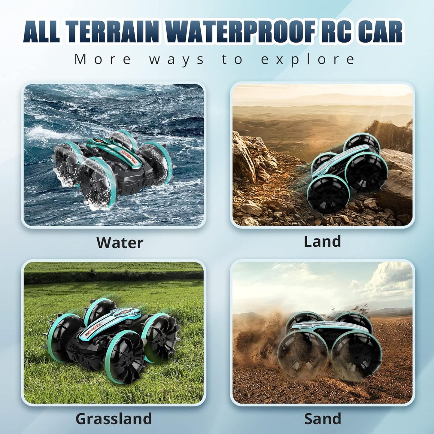 YEIBOBO ! Amphibious Remote Control Car, 2.4GHz Gesture Sensor 4WD Remote Control Boat,360° Rotating Waterproof RC Stunt Car for Age 4 5 6 7 8 9-12 Kids Girls Boys Gift,All Terrain Beach Pool Water Toy