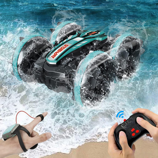 YEIBOBO ! Amphibious Remote Control Car, 2.4GHz Gesture Sensor 4WD Remote Control Boat,360° Rotating Waterproof RC Stunt Car for Age 4 5 6 7 8 9-12 Kids Girls Boys Gift,All Terrain Beach Pool Water Toy