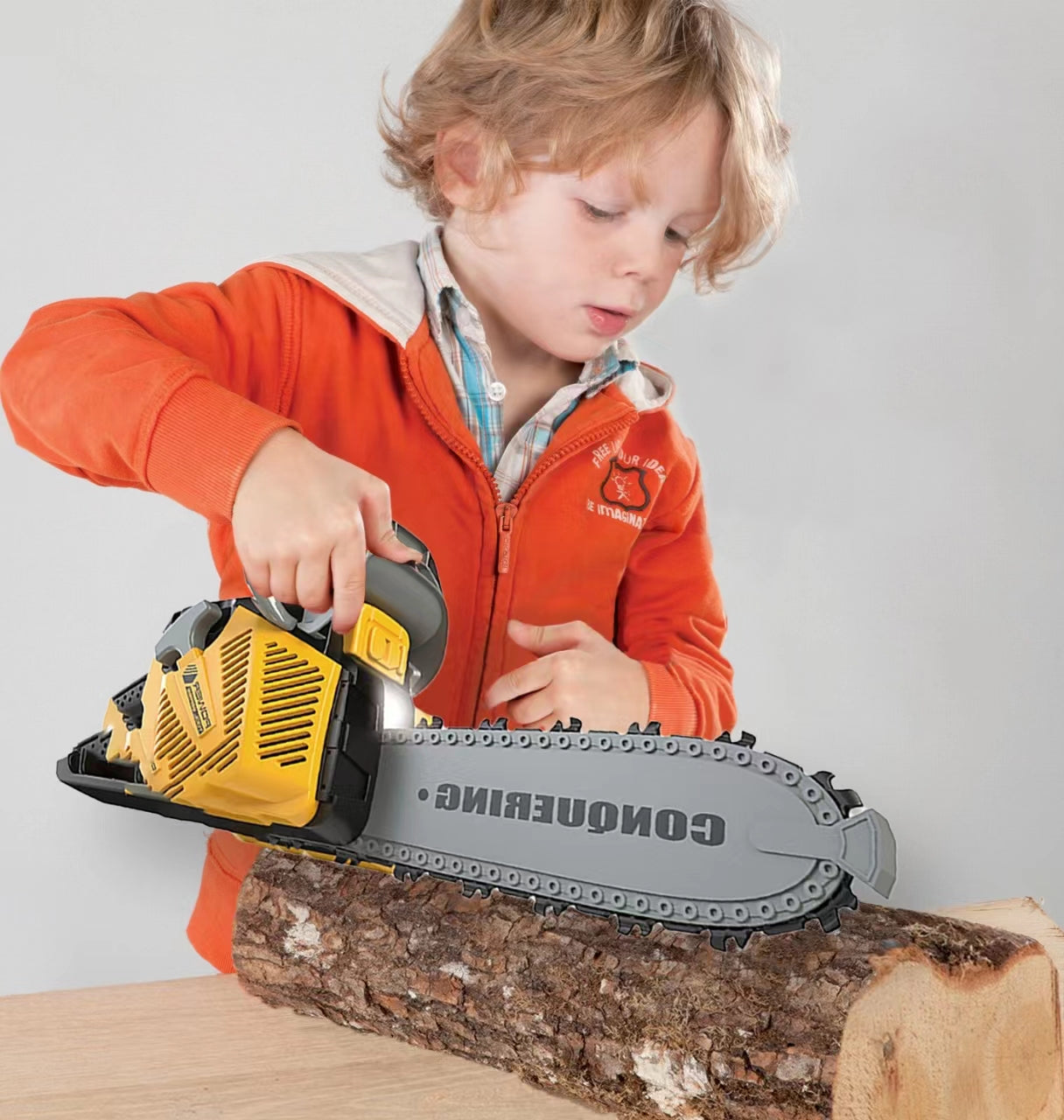 YEIBOBO ! Toy Chainsaw with Hard Hat for Boys, Kids Saw Tool Real Sounds Lights and Turning Gears, Childrens Tool Box T006