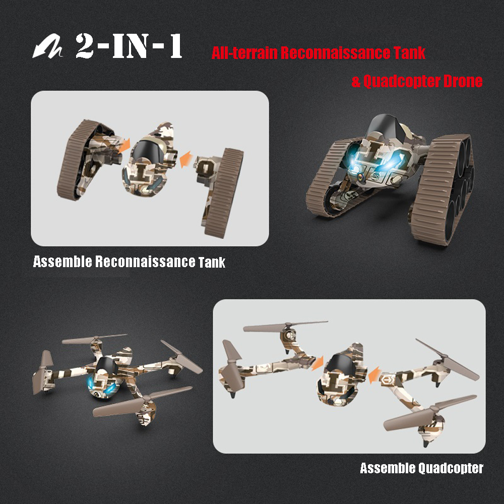 YEIBOBO ! 2-in-1 Transforming Scout Tank and 2.4G RC Quadcopter Drone with 300,000 Pixel HD Camera, Drones for Kids 8-12