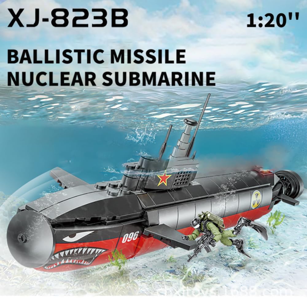 YEIBOBO ! Nuclear Submarine Building Block Sets, 1 : 20 Military Submarine Toys with Figure for Kids Adults, Boys Submarine Model Gifts XJ-823B (472PCS)