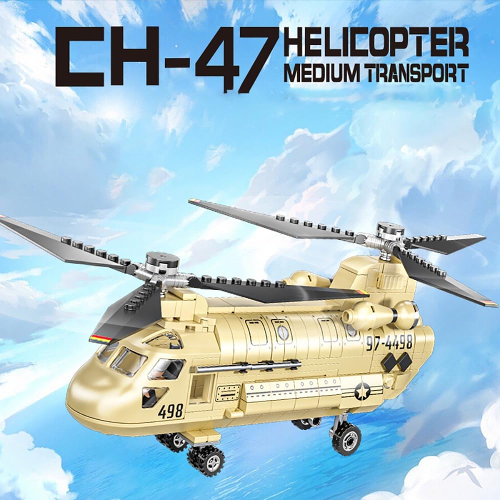 YEIBOBO ! CH-47 Medium Transport Helicopter Building Blocks Set, 451PCS Airplane Model Building Kits with Figure, Military Aircraft Gift for Adults and Kids XJ-839C