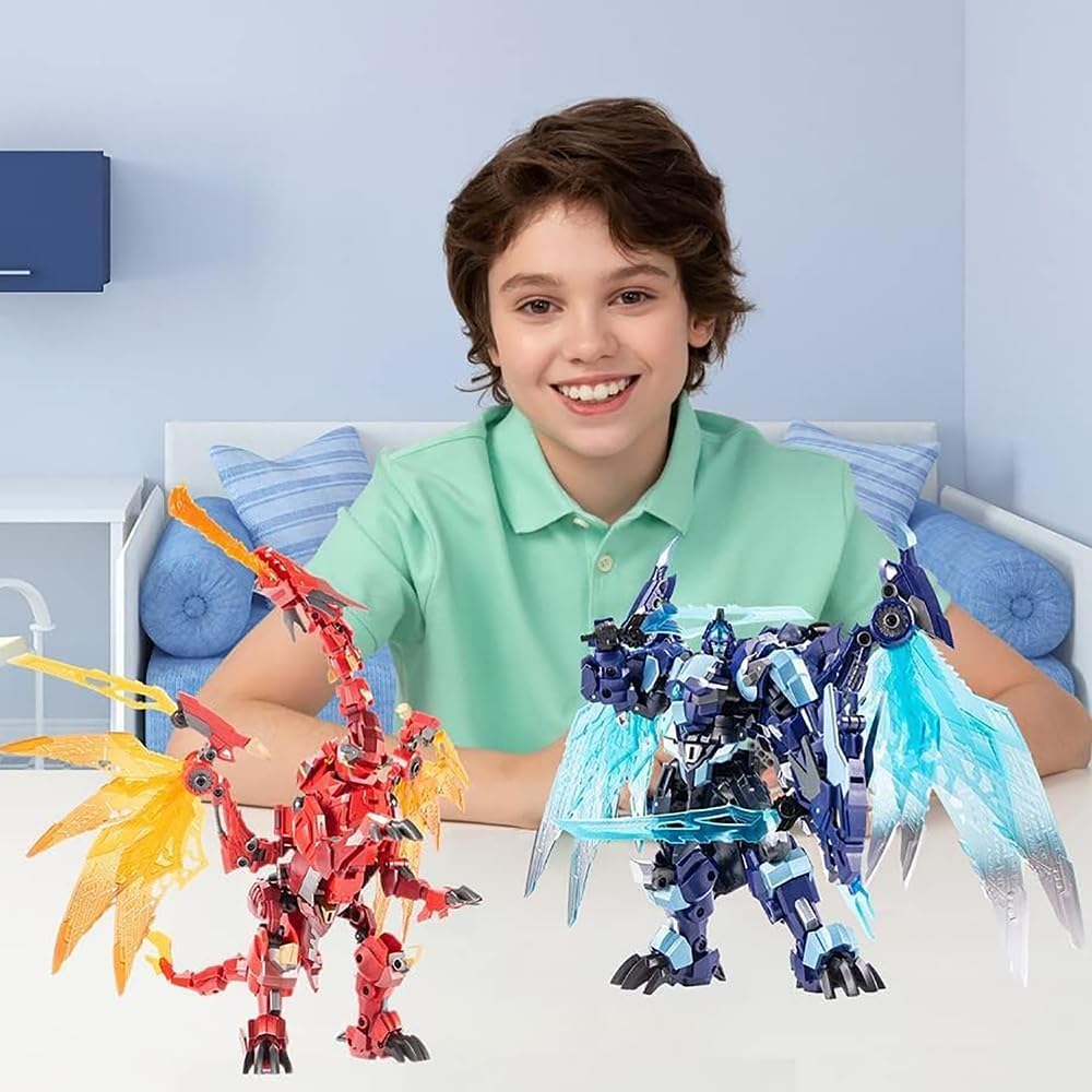 YEIBOBO ! 2-in-1 Flying Dragon Robot Transforming Toys (Blue Freeze Devil)