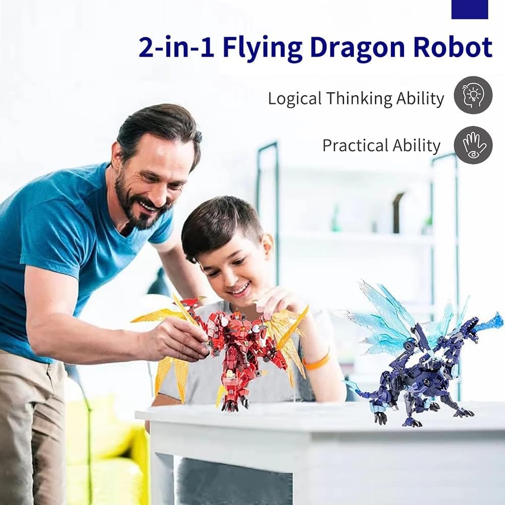 YEIBOBO ! 2-in-1 Flying Dragon Robot Transforming Toys (Blue Freeze Devil)