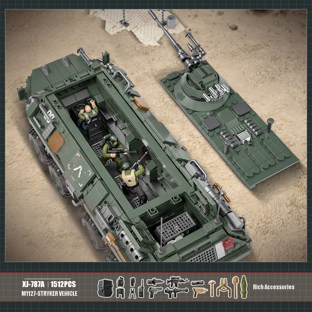 YEIBOBO ! Military Building Kit, Army Armored Vehicle Building Blocks Set with Action Figures - 1512PCS (M1127 - Stryker Vehicle (IFV) XJ-787A)